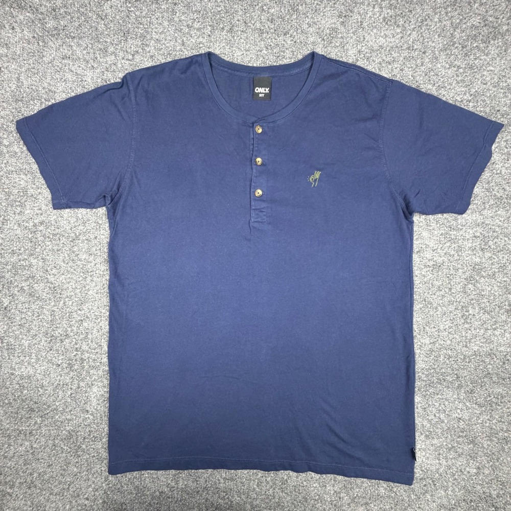 Only NY‎ Mens XL Navy Blue Cotton Short Sleeve Henley Shirt Made in USA